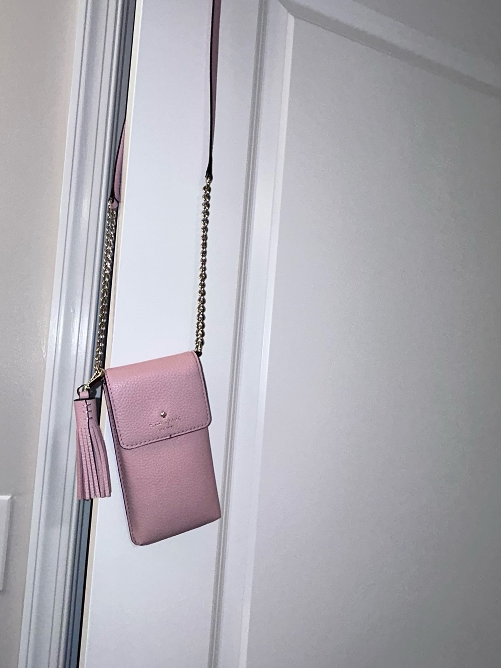 kate spade Dusty Pink Pebbled Leather Crossbody Phone Bag with Tassel